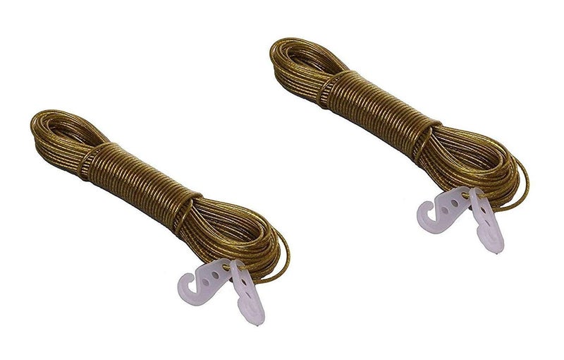 First Front 10 Meter PVC Coated Steel AntiRust Wire Rope Washing Line Clothesline with 2 Plastic Hooks Set of 2 - Image 1
