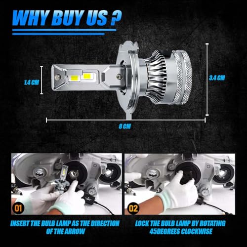 MOTO GENIUS Super Bright 100W LED Headlight Conversion Kit for Car & Motorbike | Waterproof, High Performance, Energy Efficient, Steel & Aluminium Housing – Easy Install(H4) - Image 4