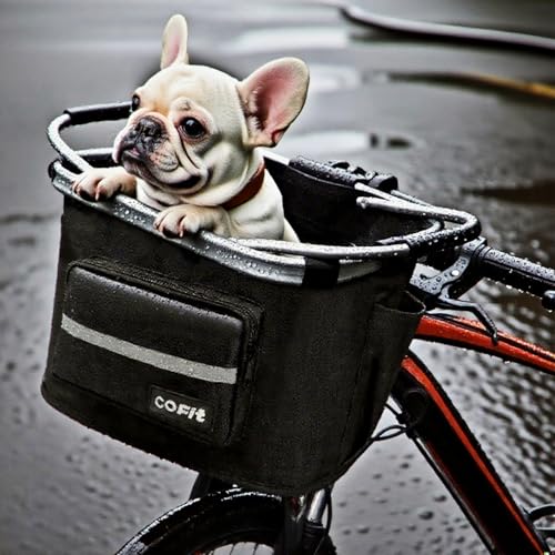 COFIT Detachable Bike Basket Front, Foldable Bicycle Dog Carrier for Small Pet, Shopping, Commuting, Camping and Outdoor Cargo Bag with Side Pouches, Black - Image 5