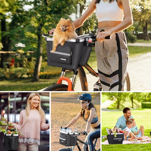 COFIT Detachable Bike Basket Front, Foldable Bicycle Dog Carrier for Small Pet, Shopping, Commuting, Camping and Outdoor Cargo Bag with Side Pouches, Black - Image 3