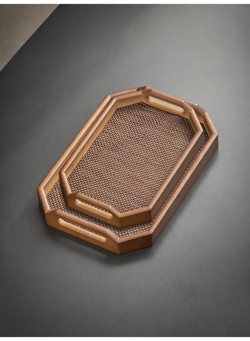 Vonqu Set of 2 Wooden Serving Trays with Detachable Placemat, Bamboo Tea & Coffee Tray with Handles, Multipurpose Breakfast Drink and Snack Tray for Dining, Kitchen & Home Décor - Image 1