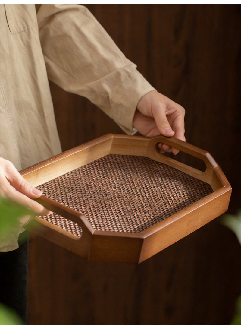 Vonqu Set of 2 Wooden Serving Trays with Detachable Placemat, Bamboo Tea & Coffee Tray with Handles, Multipurpose Breakfast Drink and Snack Tray for Dining, Kitchen & Home Décor - Image 3