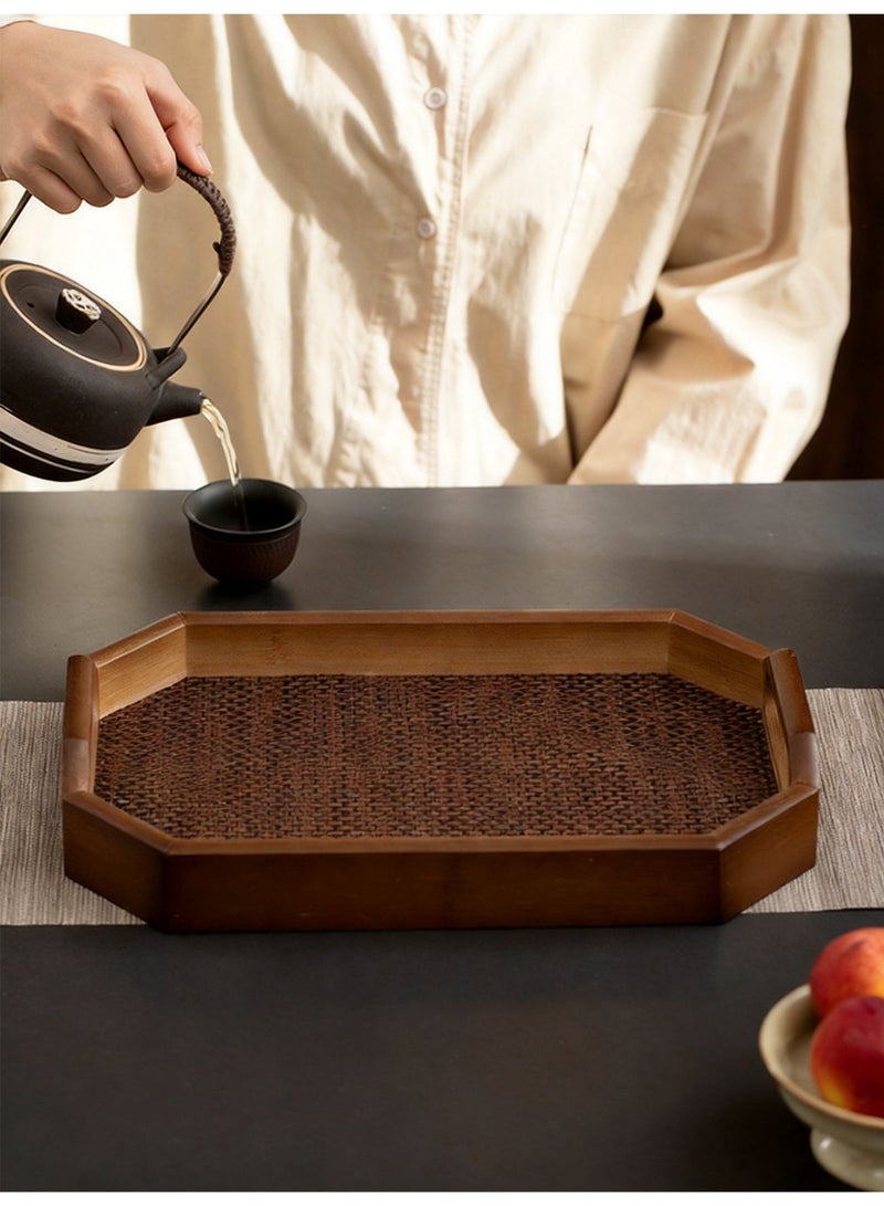 Vonqu Set of 2 Wooden Serving Trays with Detachable Placemat, Bamboo Tea & Coffee Tray with Handles, Multipurpose Breakfast Drink and Snack Tray for Dining, Kitchen & Home Décor - Image 4