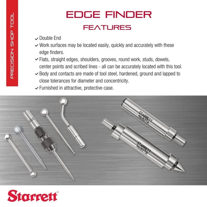 Starrett Edge Finder  Ideal for Flat Straight Edges Center Points and Scribed Lines  200 Contact Diameter and Pointed Contact 500 Body Diameter Double End  827B - Image 2