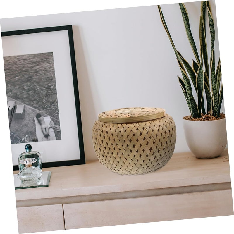 Garneck Double-Layer Bamboo Woven Storage Basket Lid – Round Tabletop Fruit and Snacks Holder for Home Organization and Display – Versatile Storage Solution for Kitchen and Dining - Image 2