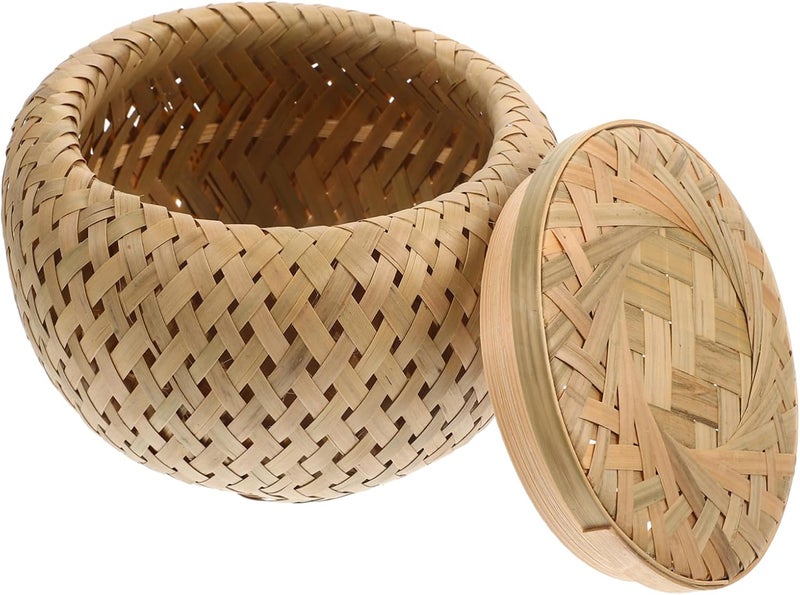 Garneck Double-Layer Bamboo Woven Storage Basket Lid – Round Tabletop Fruit and Snacks Holder for Home Organization and Display – Versatile Storage Solution for Kitchen and Dining - Image 1