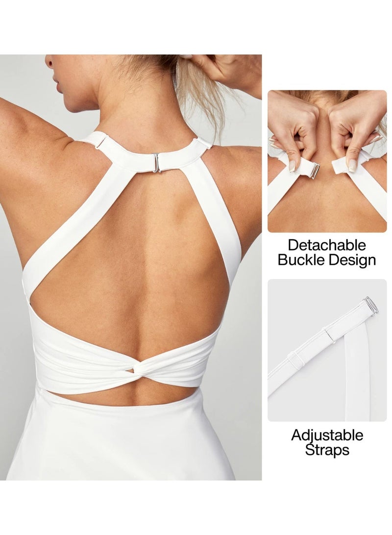 COYO Tennis Dress with Built in Shorts and Bra Athletic Dress for Women Summer Cut Out Twisted Golf Workout Dress M - Image 3