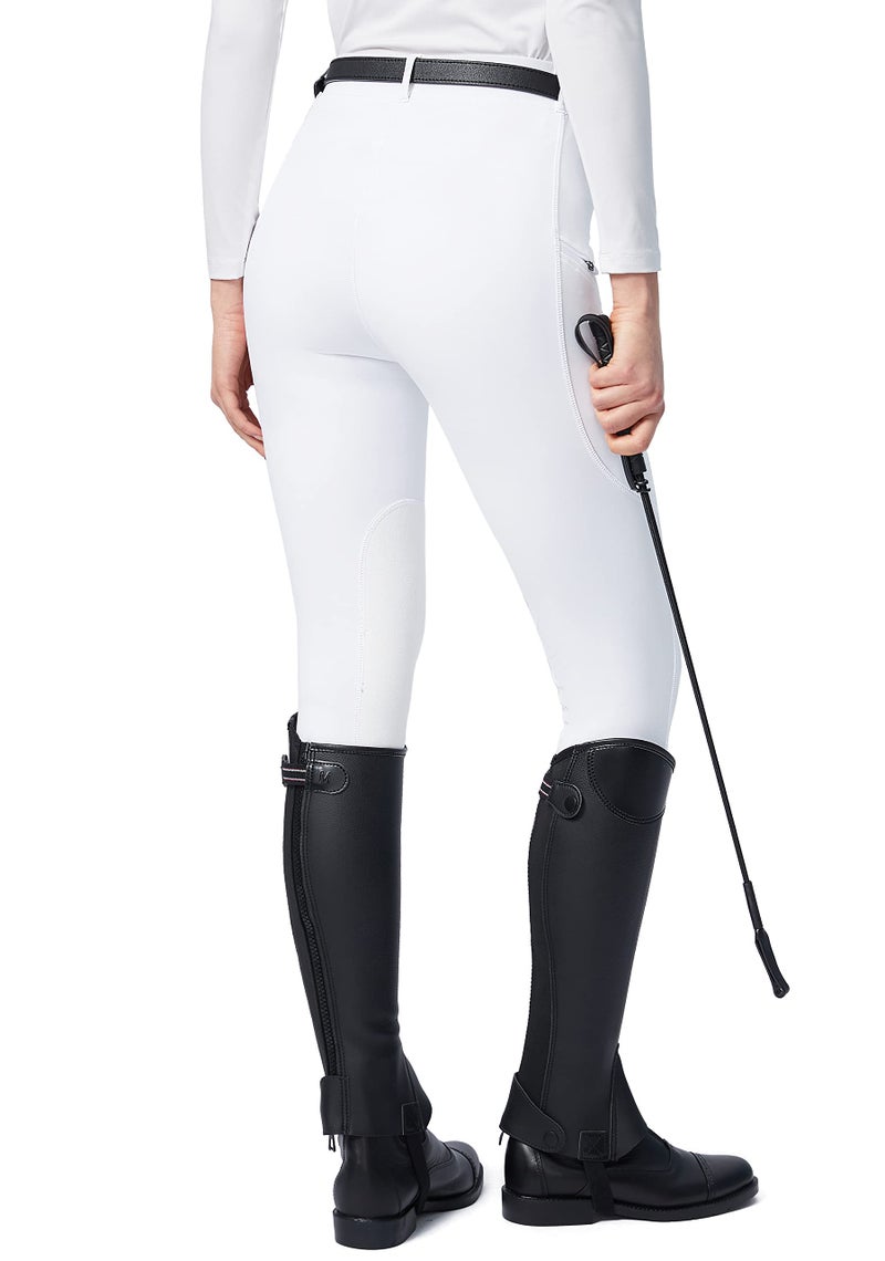 SANTINY Women's Horse Riding Pants with Zipper Pockets Knee-Patch Schooling Tights Equestrian Breeches for Women (White_M) - Image 3