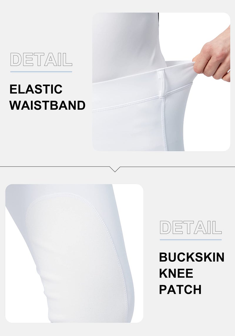SANTINY Women's Horse Riding Pants with Zipper Pockets Knee-Patch Schooling Tights Equestrian Breeches for Women (White_M) - Image 5
