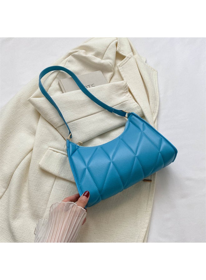 Beautiful Personality Simple Western Style Diamond Embroidery Thread Shoulder Bag Female 2023 Texture Underarm Bag Travel Small Square Bag Fashion-Color:Blue - Image 1