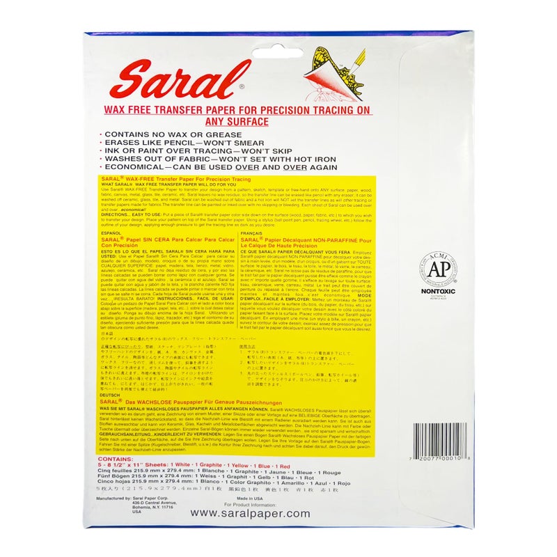 Saral Paper Corp Wax Free Transfer Tracking Paper Sampler Pack - One 8.5 Inches x 11 Inches Sheet for Each Color (Red, Blue, Yellow, White, Graphite) - Image 2