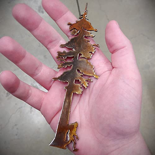 SQUATCH METALWORKS Bigfoot Gift - Redwood Tree with Bigfoot Magnet, Stone Tumbled, Unique Gift for Sasquatch Fans, Hiking, Camping, Pacific Northwest - Image 3