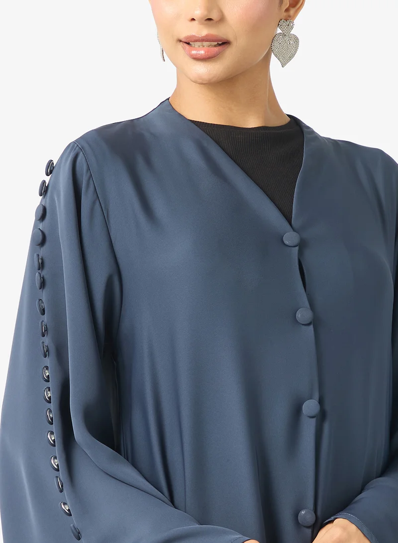 hayas closet  Button Detailed Flared Sleeve Abaya for Women | Best Price UAE