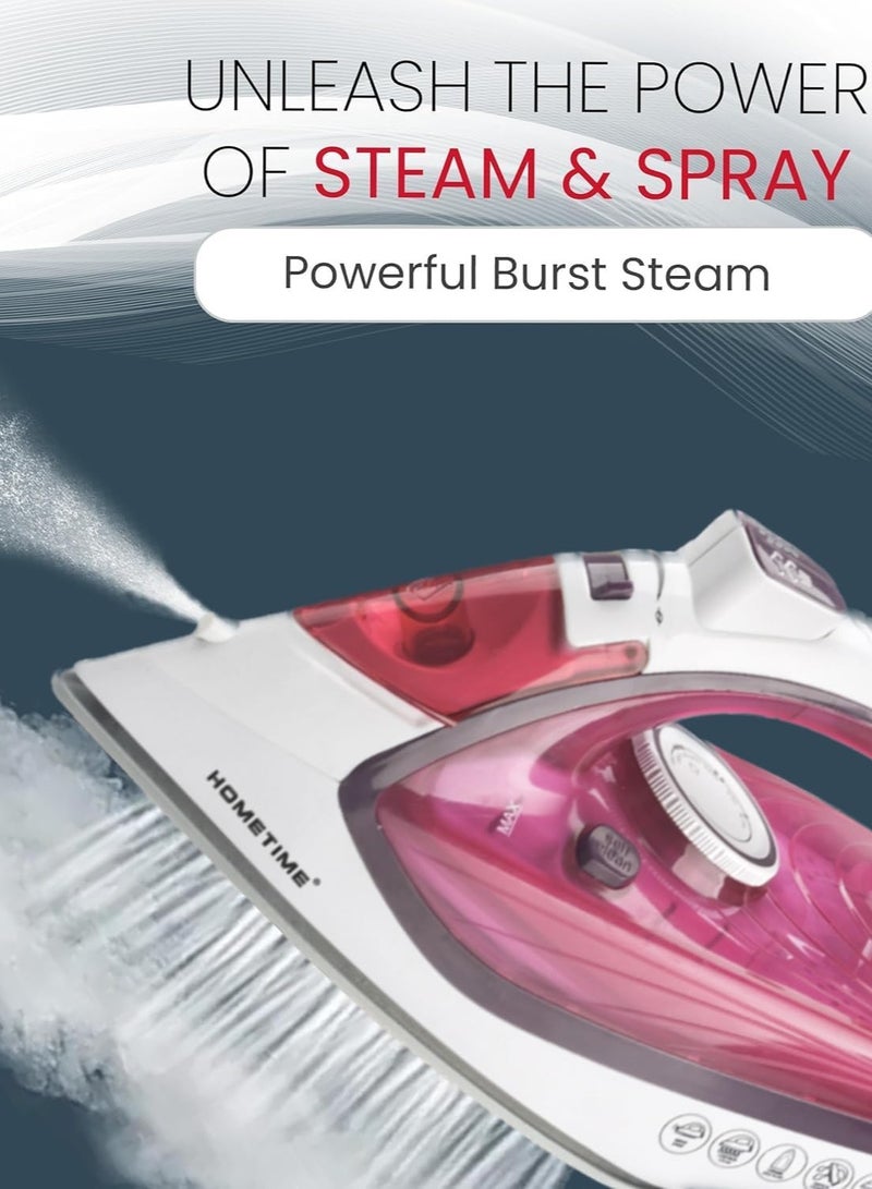 Wtrtr HOMETIME 2200W Steam Iron,Ceramic Coated Sole plate,1 Years Warranty.112BS-R (Rosy)  - Image 3