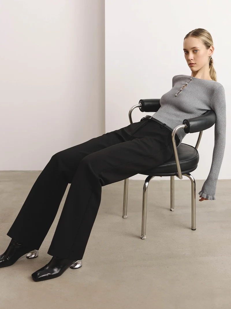 Lichi  Low-rise straight-leg trousers with eco-leather belt  | Best Price UAE
