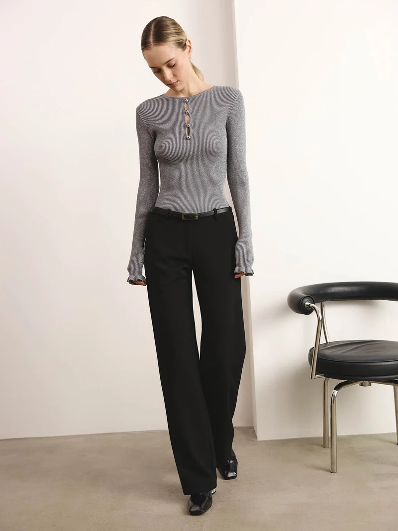 Lichi  Low-rise straight-leg trousers with eco-leather belt  | Best Price UAE