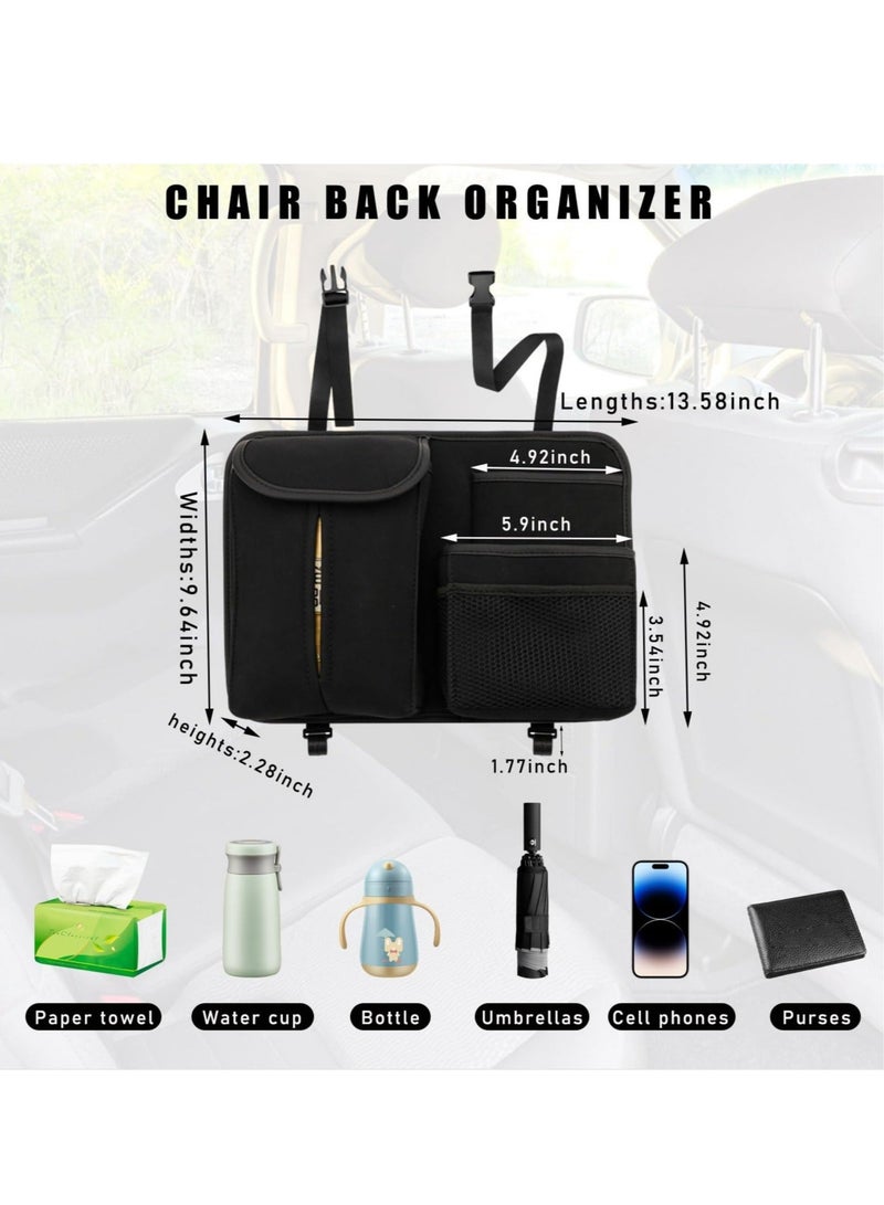 كابتن تيك Car Back Seat Organizer, Multi-Pockets Leather Automotive Organizer with Tissue Box, Durable Hanging Front Seat Storage Box with Hooks, Universal Vehicle Travel Accessories (Black) - Image 2