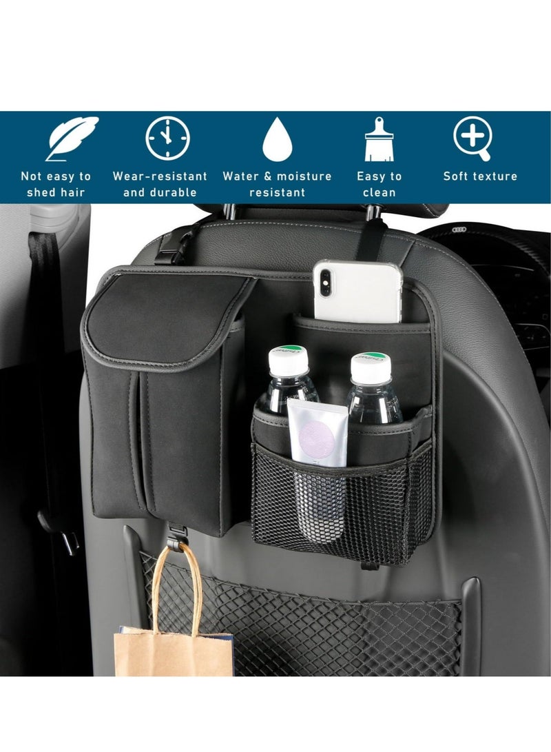 كابتن تيك Car Back Seat Organizer, Multi-Pockets Leather Automotive Organizer with Tissue Box, Durable Hanging Front Seat Storage Box with Hooks, Universal Vehicle Travel Accessories (Black) - Image 4