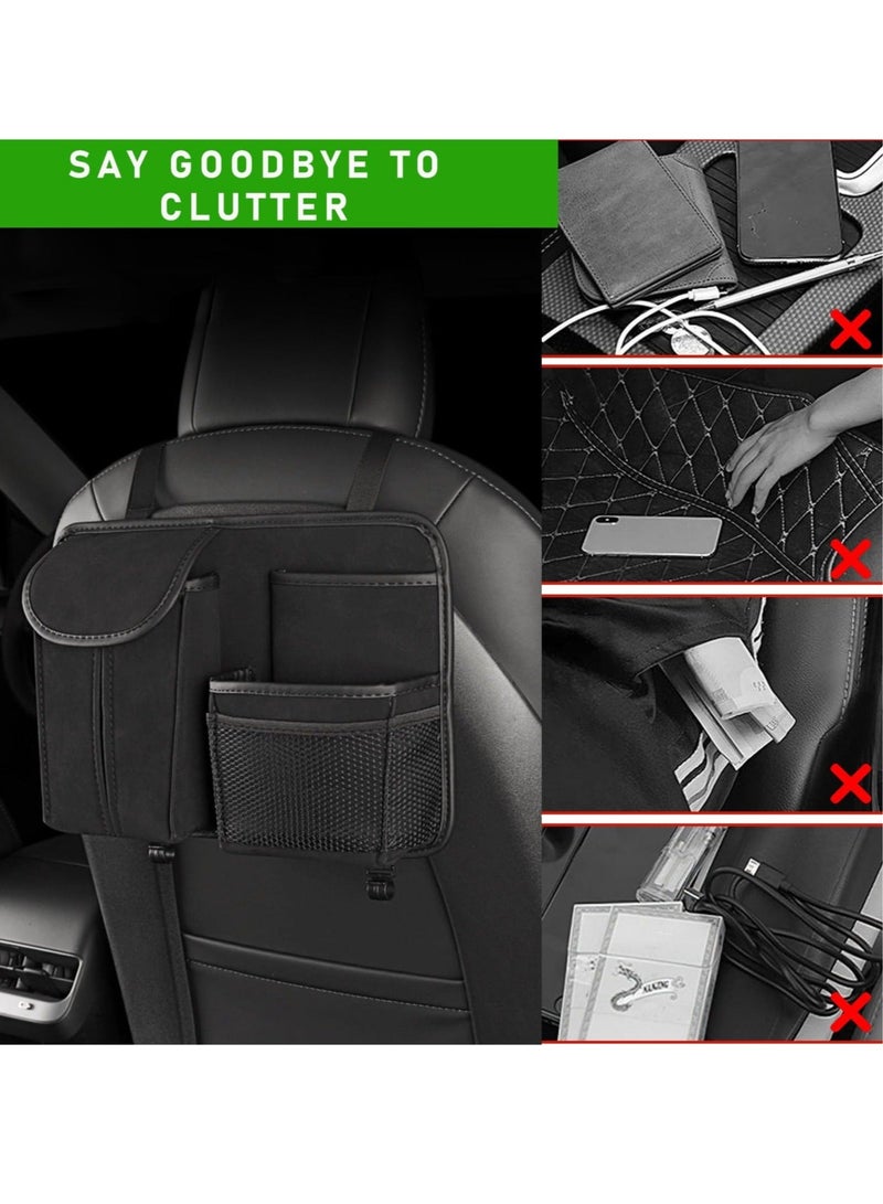 كابتن تيك Car Back Seat Organizer, Multi-Pockets Leather Automotive Organizer with Tissue Box, Durable Hanging Front Seat Storage Box with Hooks, Universal Vehicle Travel Accessories (Black) - Image 5