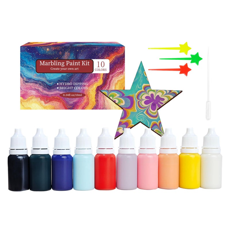JAJADO 14 Pcs Water Marbling Paint Art Kit Magic Water Turkish Marble Pattern Acrylic Pouring Floating Paint Hydro Dipping Marble Painting Set for Wood Clothes Shoes Fabric Paper - Image 3