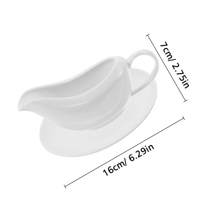 1 Set Gravy Boat Gravy Tomato Sauce Boat Condiment Boat Tray (White) - Image 2