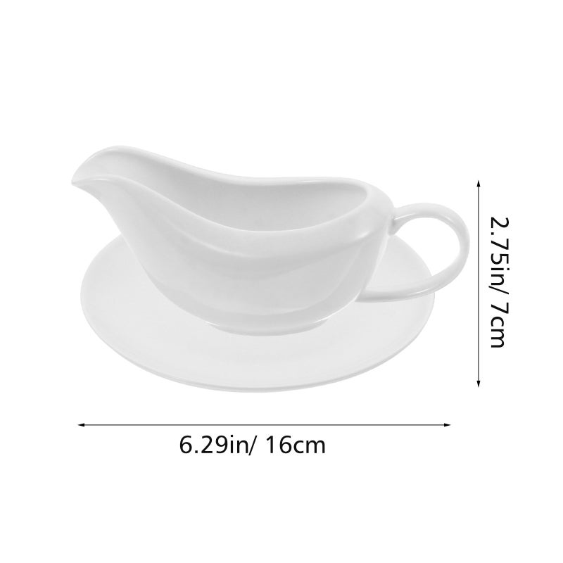 1 Set Gravy Boat Gravy Tomato Sauce Boat Condiment Boat Tray (White) - Image 4