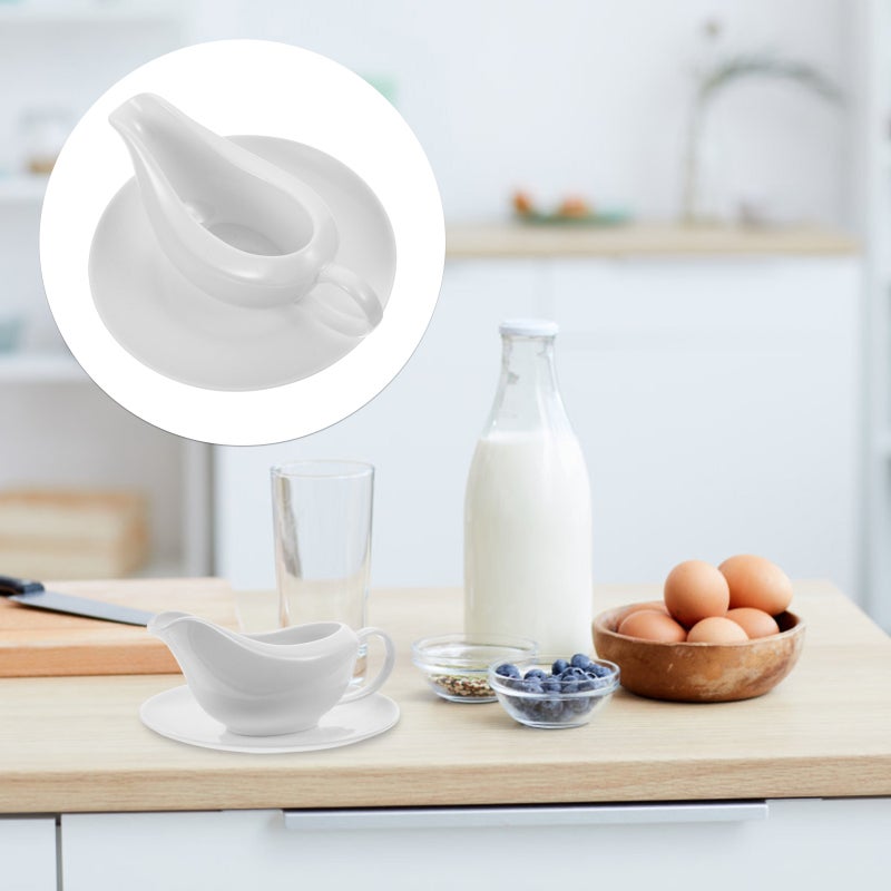 1 Set Gravy Boat Gravy Tomato Sauce Boat Condiment Boat Tray (White) - Image 3