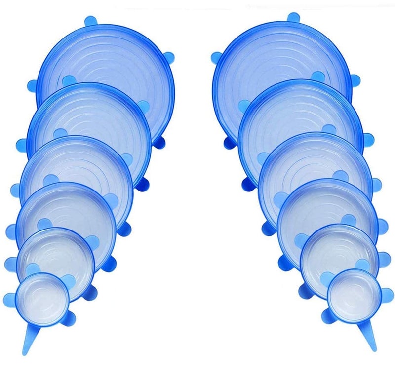 MOREL 12 PCS REUSABLE SILICONE STRETCH LIDS, DURABLE FOOD STORAGE COVERS FOR BOWLS, FIT DIFFERENT SIZES & SHAPES OF CONTAINER, DISHWASHER & FREEZER SAFE, BLUE AND WHITE (6 PCS + 6 PCS = 12 PCS) - Image 1