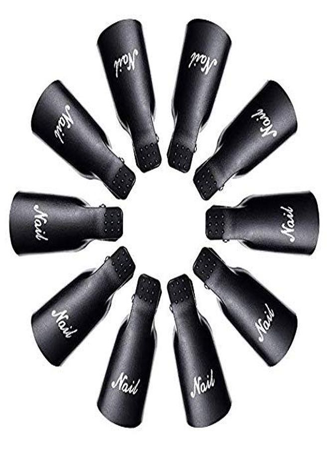HiMo 10Pc Plastic Acrylic Nail Art Soak Off Cap Clip Uv Gel Polish Remover Wrap Tool (Black)  - Image 3