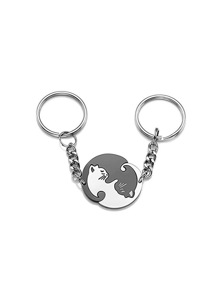 Excefore 2pcs Black and White Matching Puzzle Cat Couples Keychain - Image 1