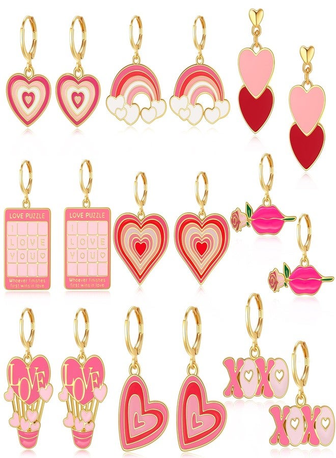 Wullina Heart Earrings for Women 9 Pairs Valentine's Day Earrings Enamel Heart Drop Earrings Valentines Earrings Jewelry Gifts (Heart Earrings) - Image 1