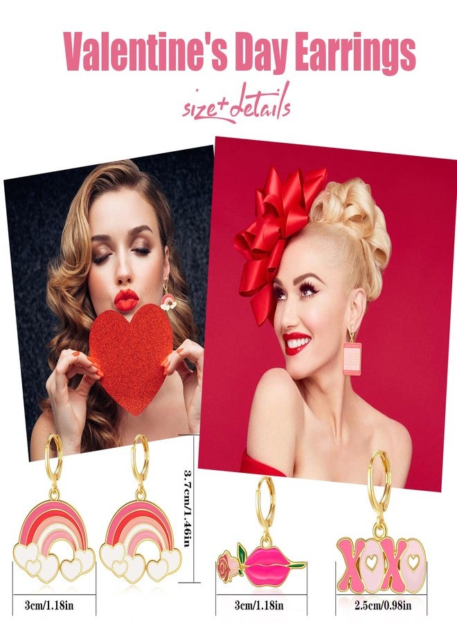 Wullina Heart Earrings for Women 9 Pairs Valentine's Day Earrings Enamel Heart Drop Earrings Valentines Earrings Jewelry Gifts (Heart Earrings) - Image 3