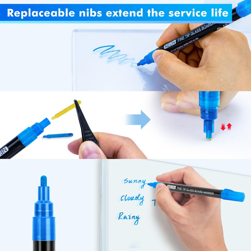 maxtek Neon Dry Erase Markers Fine Tip,Liquid Chalk Markers for Chalkboard,LED Note Board,Acrylic,First Day of School Board,Glass,Windows,1mm Fine Point,Assorted Colors,9 Count - Image 2