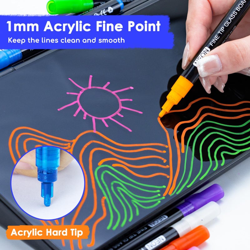 maxtek Neon Dry Erase Markers Fine Tip,Liquid Chalk Markers for Chalkboard,LED Note Board,Acrylic,First Day of School Board,Glass,Windows,1mm Fine Point,Assorted Colors,9 Count - Image 3