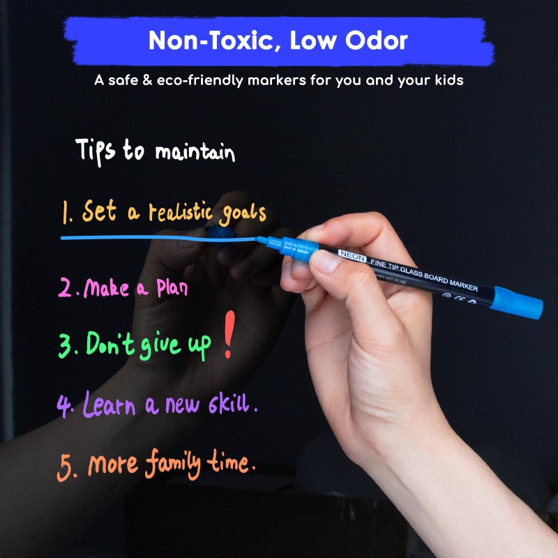 maxtek Neon Dry Erase Markers Fine Tip,Liquid Chalk Markers for Chalkboard,LED Note Board,Acrylic,First Day of School Board,Glass,Windows,1mm Fine Point,Assorted Colors,9 Count - Image 5