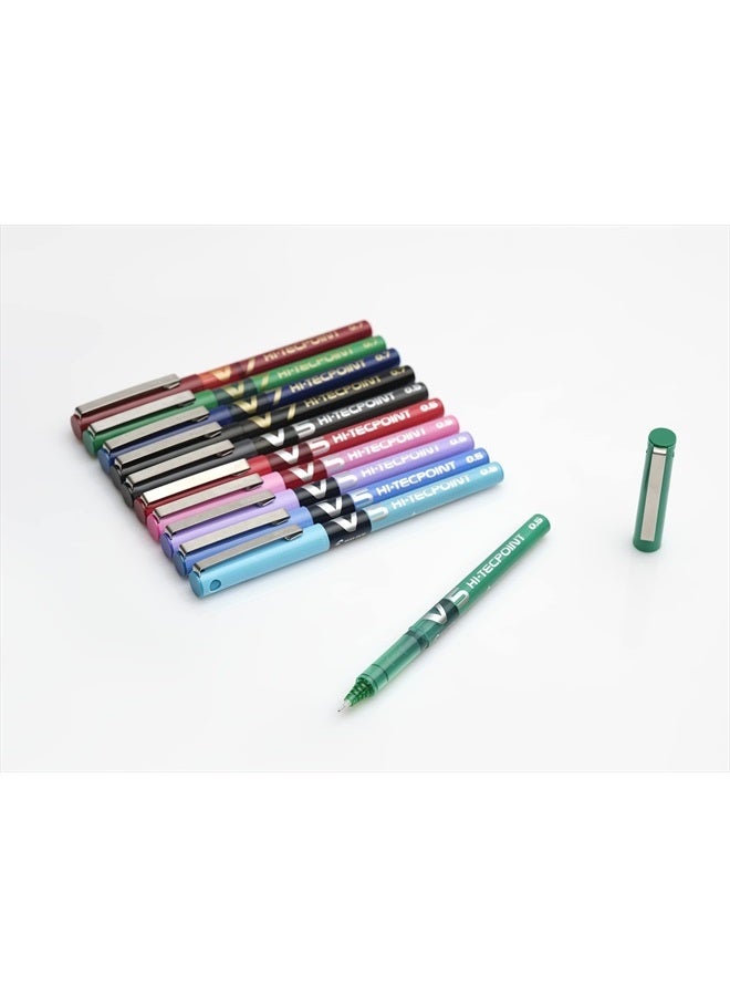 PILOT V5 Hi-Tecpoint Rollerball Pen - Fine 0.5mm Nib Tip - 0.3mm Line Width - Pack of 6 - Black, Blue, Red, Green, Violet & Pink - Image 3