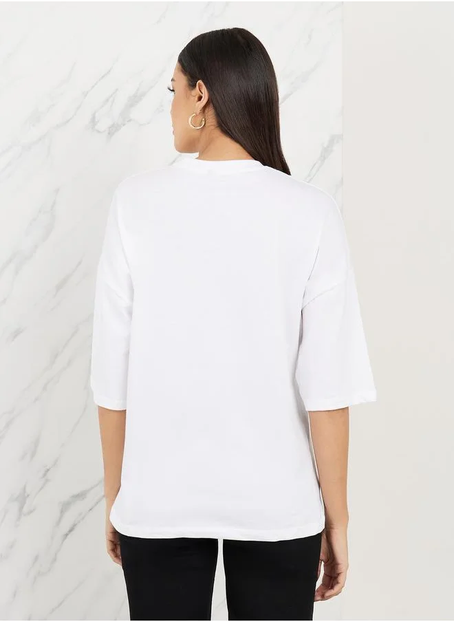 Styli Oversized Cese La Vie Print Drop Shoulder T-shirt