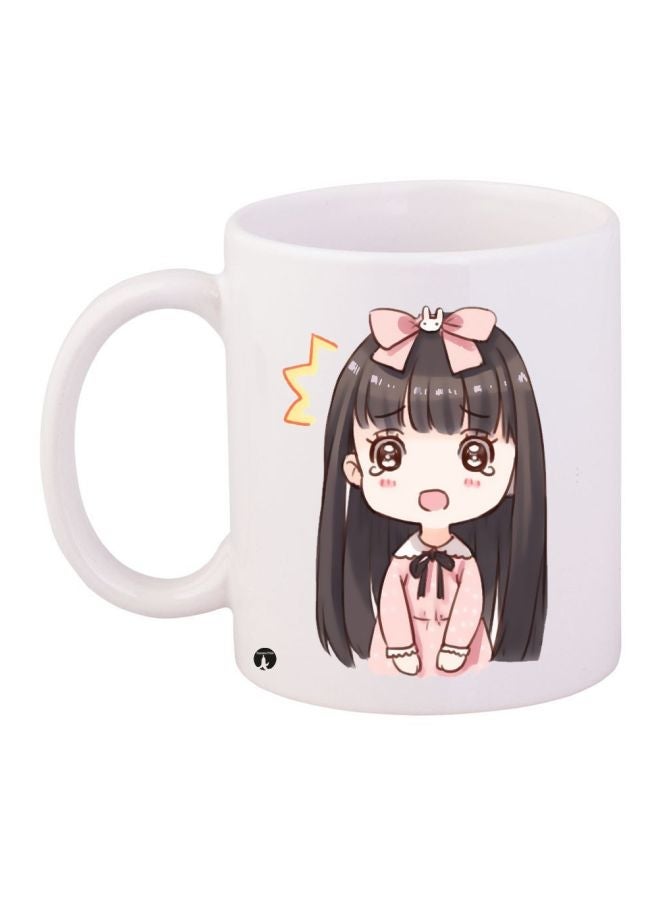 RYN Anime Girl Printed Coffee Mug White/Grey/Pink 11ounce