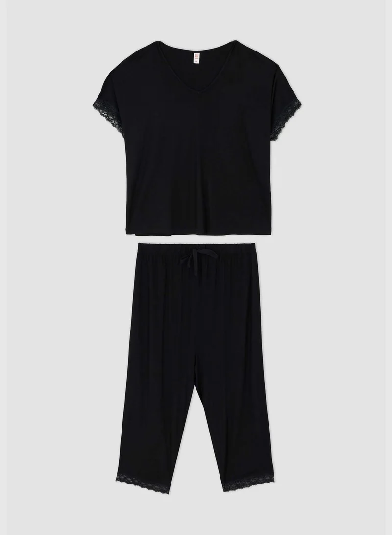 DeFacto Regular Fit V-Neck Short Sleeve Lounge Set