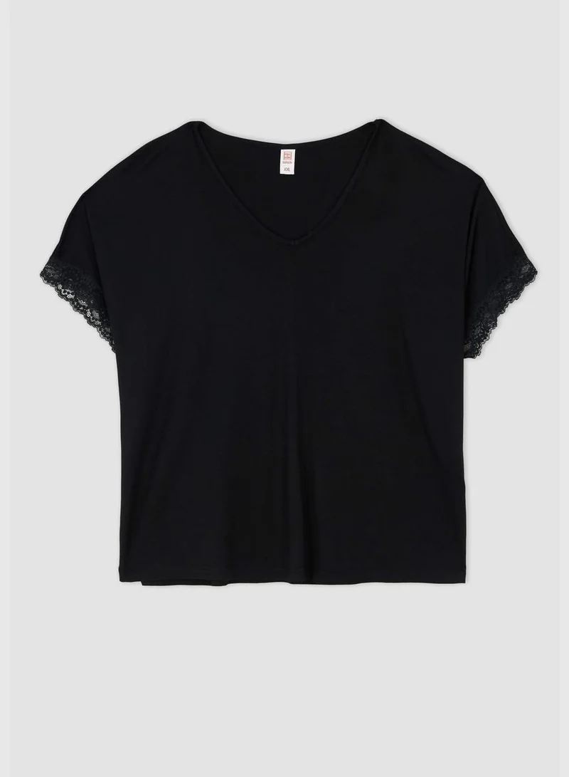 DeFacto Regular Fit V-Neck Short Sleeve Lounge Set