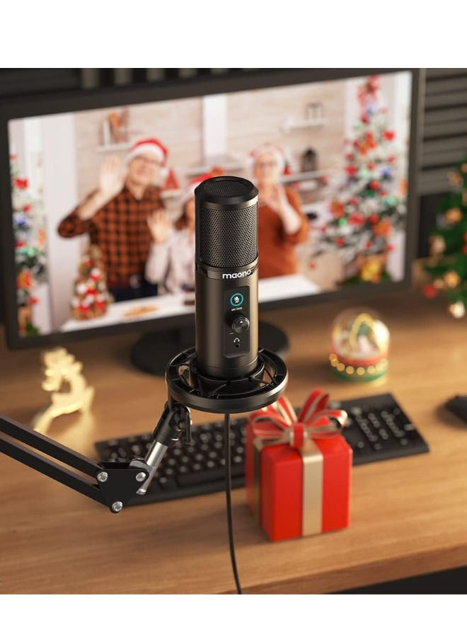 ماونو ميكروفون USB MAONO PM422 لأجهزة الكمبيوتر مع كتم الصوت والتحكم في مستوى الصوت للاستخدامات المتعددة، والتسجيل في الاستوديو، والتدوين الصوتي، والألعاب، والبث المباشر على Twitch وYouTube، أحادي الاتجاه، أسود - Image 2