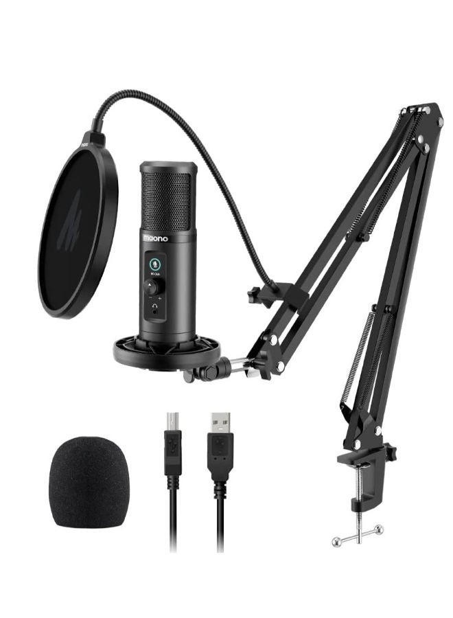 ماونو ميكروفون USB MAONO PM422 لأجهزة الكمبيوتر مع كتم الصوت والتحكم في مستوى الصوت للاستخدامات المتعددة، والتسجيل في الاستوديو، والتدوين الصوتي، والألعاب، والبث المباشر على Twitch وYouTube، أحادي الاتجاه، أسود - Image 1