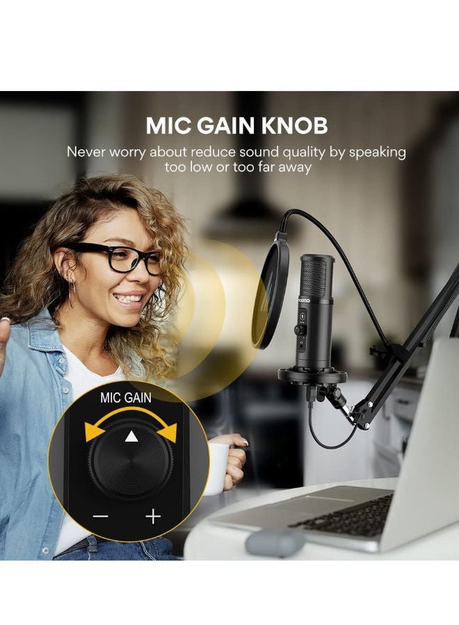 ماونو ميكروفون USB MAONO PM422 لأجهزة الكمبيوتر مع كتم الصوت والتحكم في مستوى الصوت للاستخدامات المتعددة، والتسجيل في الاستوديو، والتدوين الصوتي، والألعاب، والبث المباشر على Twitch وYouTube، أحادي الاتجاه، أسود - Image 4