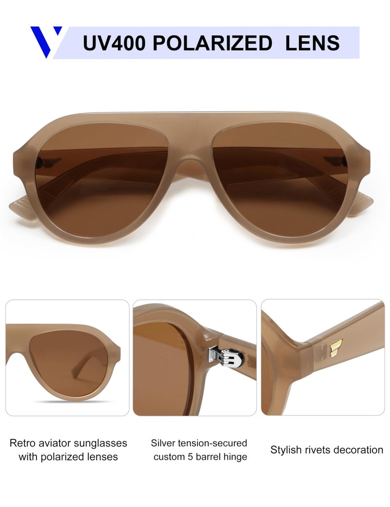 VANLINKER Retro Aviator Polarized Sunglasses for Men Women Trendy 70s Vintage Plastic Frame Sun Glasses VL9750 Brown - Image 4