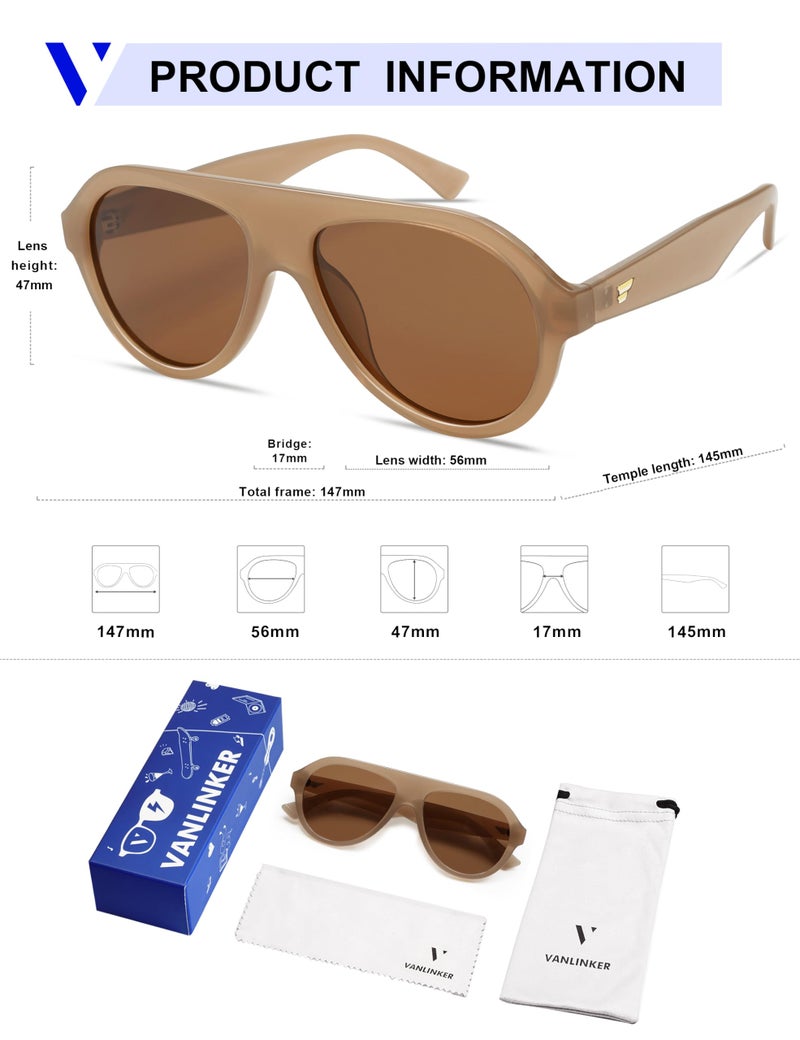 VANLINKER Retro Aviator Polarized Sunglasses for Men Women Trendy 70s Vintage Plastic Frame Sun Glasses VL9750 Brown - Image 5