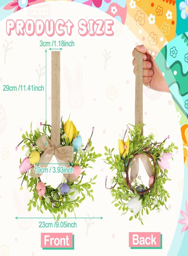 HEYTIMI 6 Pcs 9" Small Easter Wreaths for Kitchen Cabinet, Mini Spring Artificial Easter Egg Wreath Floral Decorations with Rustic Bow for Window, Front Door, Table Centerpiece Decor - Image 2