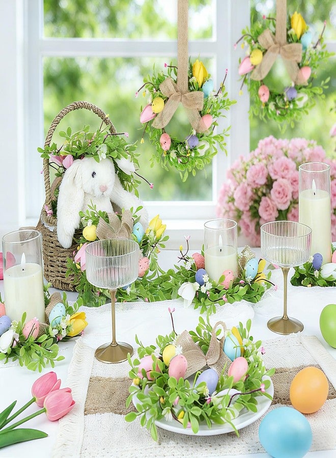 HEYTIMI 6 Pcs 9" Small Easter Wreaths for Kitchen Cabinet, Mini Spring Artificial Easter Egg Wreath Floral Decorations with Rustic Bow for Window, Front Door, Table Centerpiece Decor - Image 5