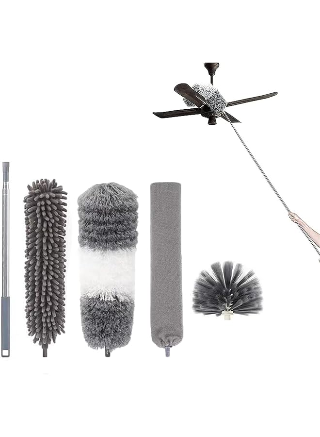 promass Microfiber Feather Duster, 5PCS Resuable Washable Bendable Cobweb Dusters with 100 Inch Extra Long Extension Pole for Cleaning Ceiling Fan, High Ceiling, Blinds, Furniture & Cars - Image 1