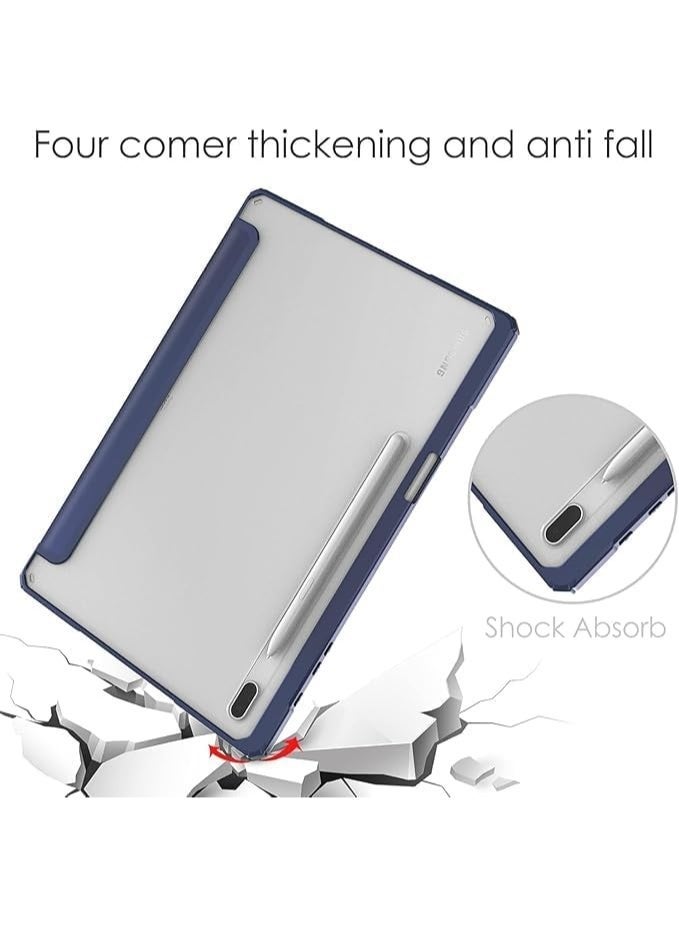 جراب متوافق مع جهاز سامسونج جالاكسي تاب إس 8 بلس 2022/تاب إس 7 إف إي 2021/تاب إس 7 بلس 2020 الجديد مقاس 12.4 بوصة، مزود بحامل قلم مدمج، ولجهاز تاب إس 9 إف إي+/إس 9 بلس/إس 10+ مقاس 12.4 بوصة مع غطاء خلفي صلب شفاف (أزرق). - Image 3