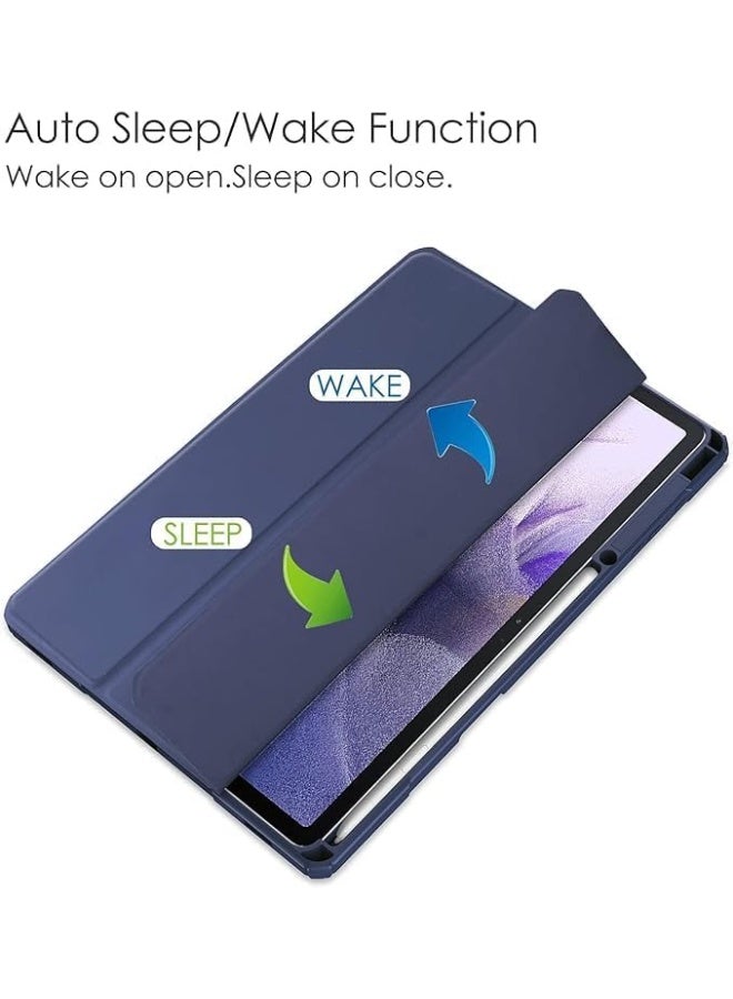 جراب متوافق مع جهاز سامسونج جالاكسي تاب إس 8 بلس 2022/تاب إس 7 إف إي 2021/تاب إس 7 بلس 2020 الجديد مقاس 12.4 بوصة، مزود بحامل قلم مدمج، ولجهاز تاب إس 9 إف إي+/إس 9 بلس/إس 10+ مقاس 12.4 بوصة مع غطاء خلفي صلب شفاف (أزرق). - Image 2